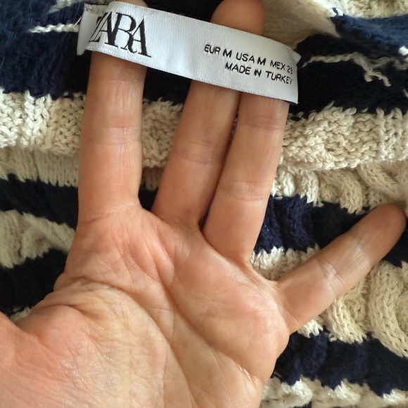 ZARA Striped Cotton Navy and Cream Women's Cardigan - Picture 6 of 10
